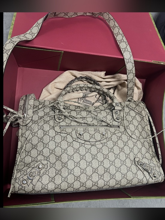 Balenciaga Handbags - Balenciaga X Gucci GG Supreme Beige Ebony Monogram Neo Classic City Bag.
